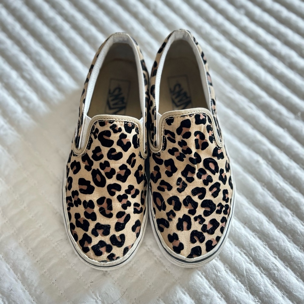 Vans Kids Tan and Black Leopard Slip-On Sneakers